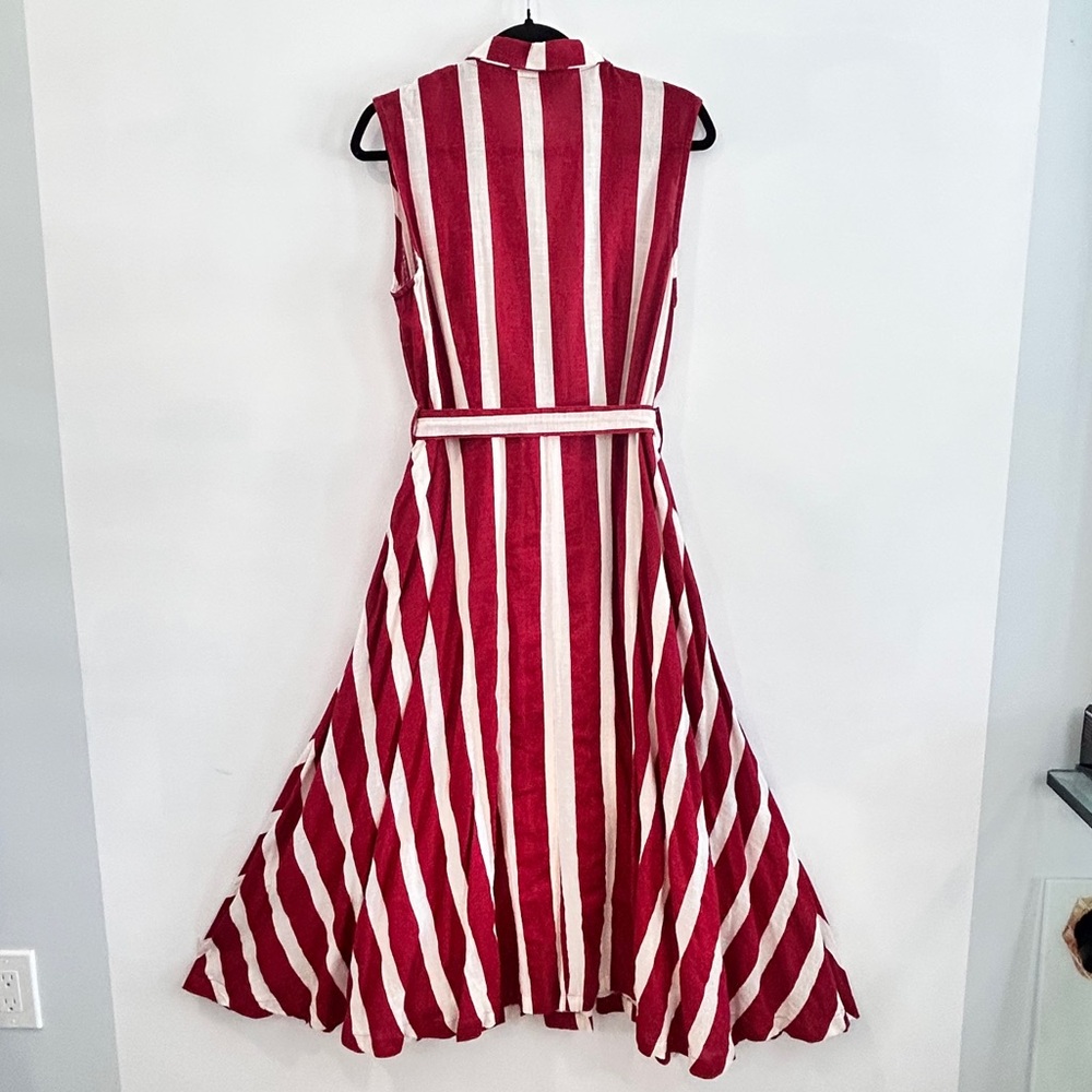 April Cornel Striped Cotton Weave Sleeveless Button Front Midi Twirl Dress - Picture 7 of 15